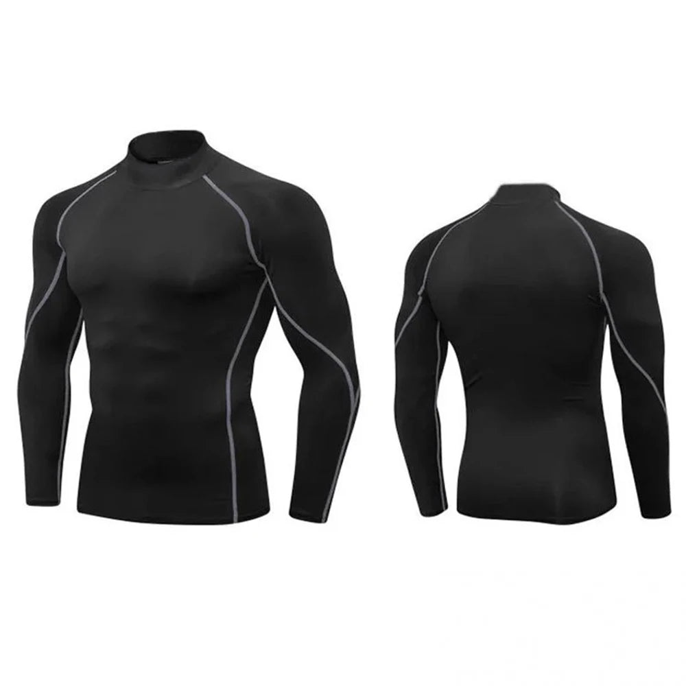 Black with White Long Sleeve Compression Shirt