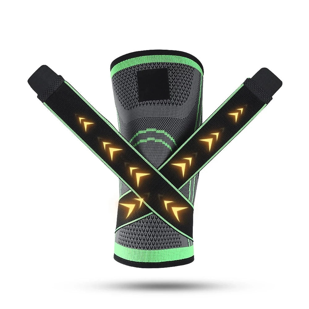 Strapped knee support designed for knee pain relief with padding and adjustable straps